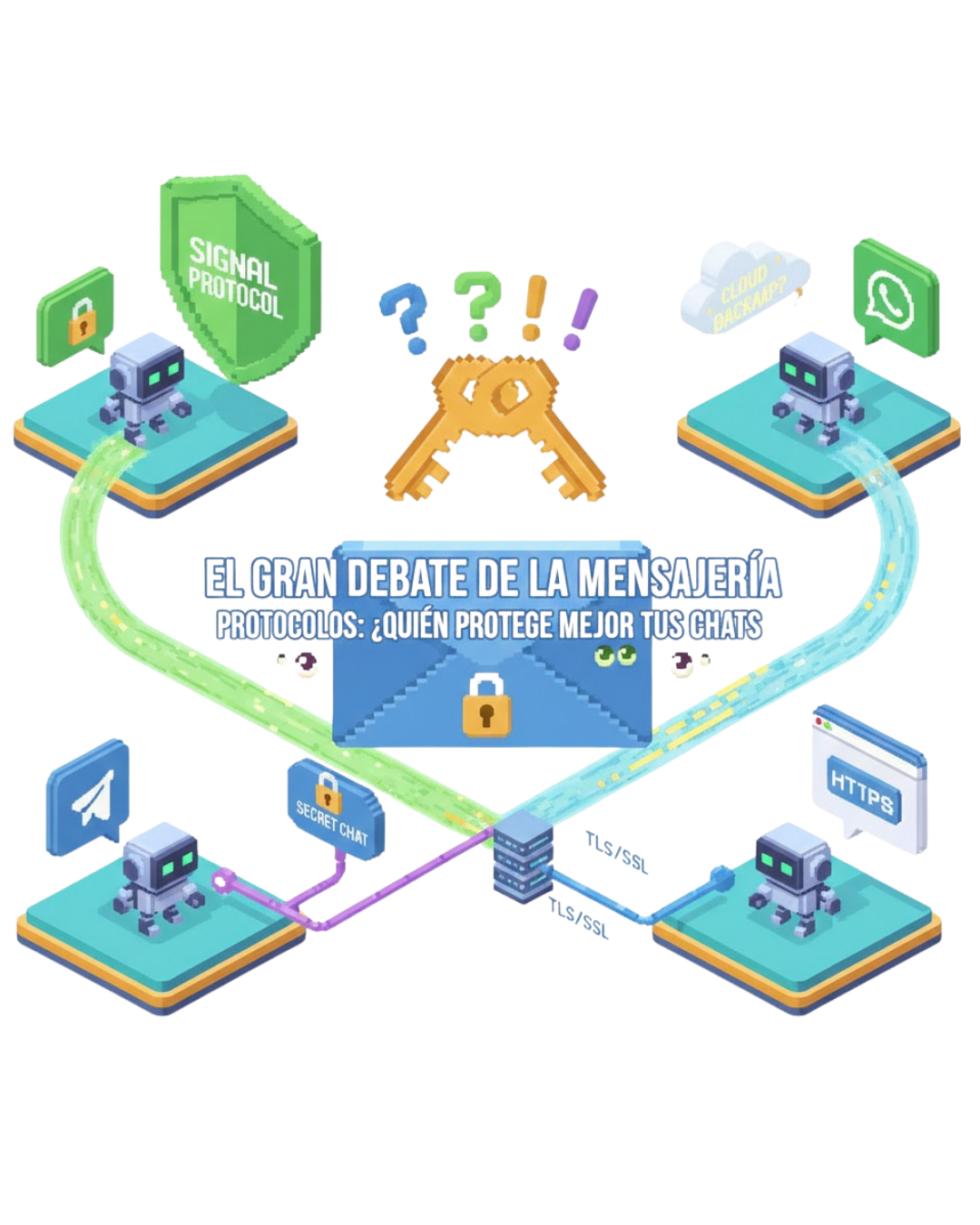Lee más sobre el artículo El Gran Debate Secreto de tus Chats: ¿Quién Protege Mejor tus Mensajes? (Un Análisis Amistoso de Protocolos)